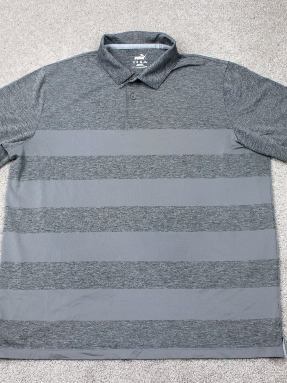Puma Polo Shirt Mens XL Gray Striped Golf Athletic Casual Stretch Short Sleeve